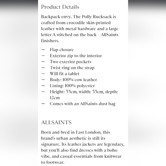 All Saints Rucksack Backpack - Picture 12 of 12